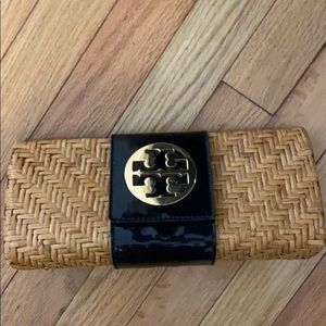 Used Black Patent Leather &Woven Tory Burch Clutch